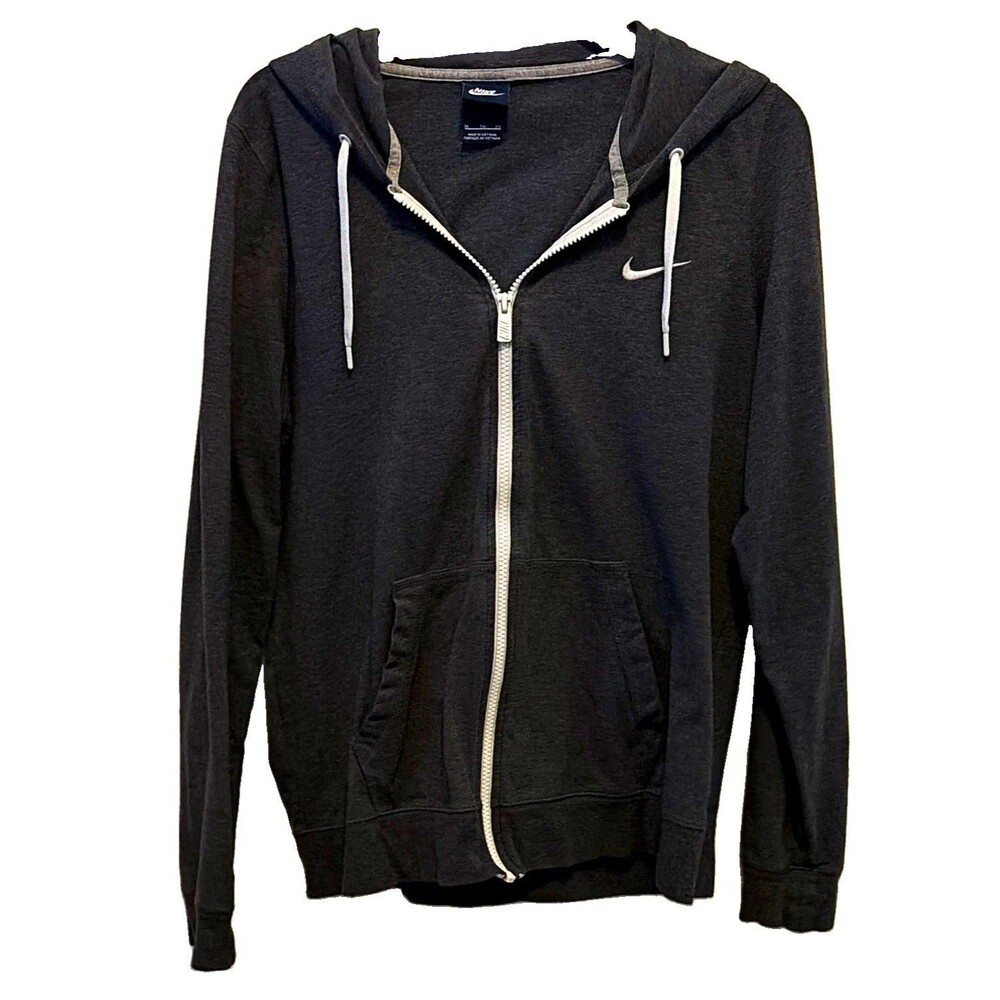 Nike Full Zip Hoodie Men XL Gray Fleece Cotton Blend Swoosh Logo Pockets